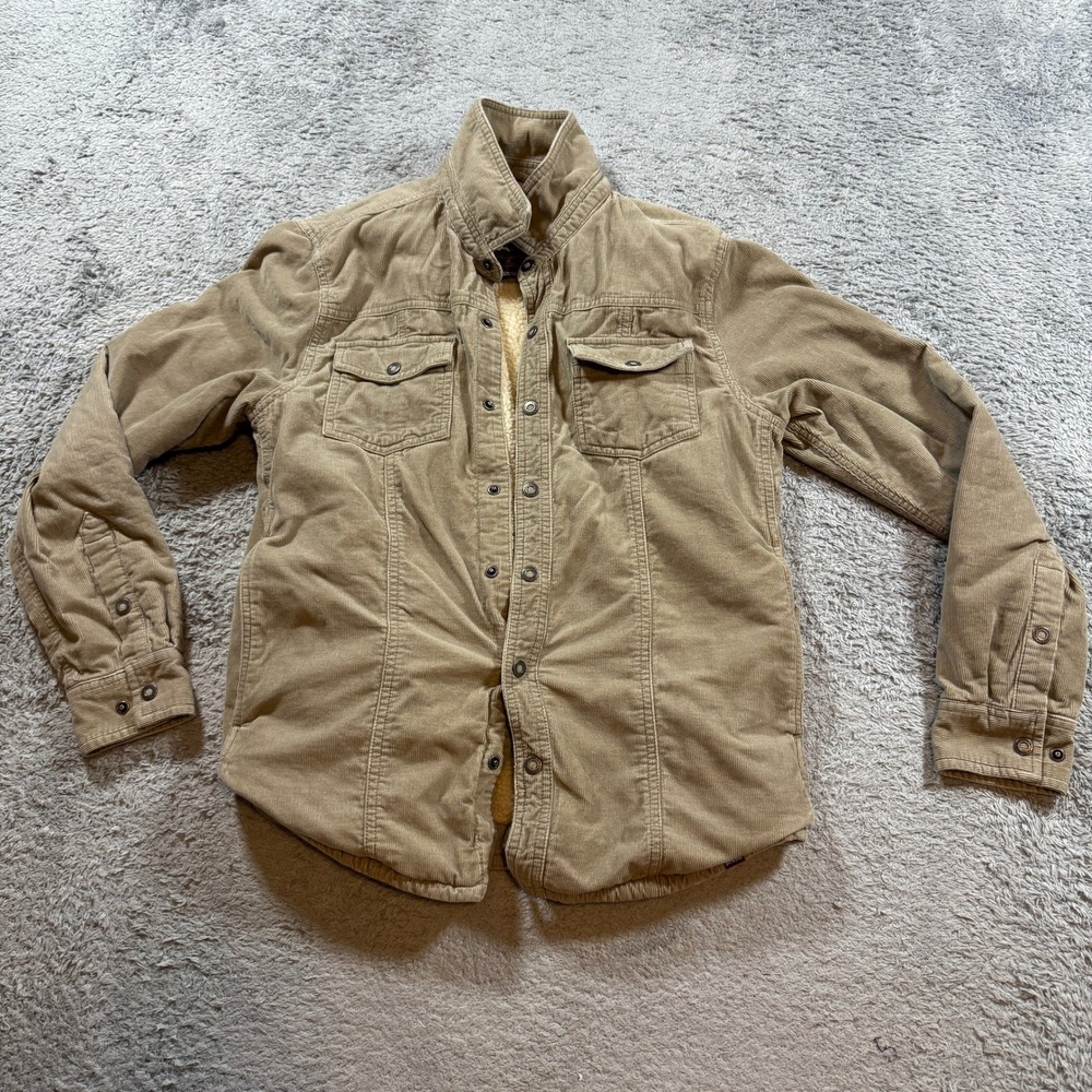 Prana Men's Sherpa Lined Corduroy Shirt Jacket Small Tan Cotton Gomez Shacket
